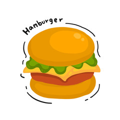 Cheese burger drawing in doodle styles. Hamburger vector illustration.