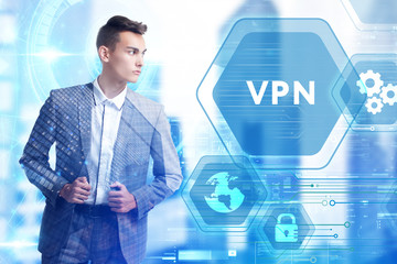 The concept of business, technology, the Internet and the network. A young entrepreneur working on...