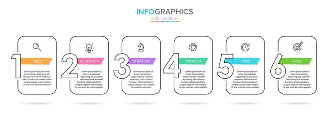 Vector infographic label template with icons. 6 options or steps. Infographics for business concept. Can be used for info graphics, flow charts, presentations, web sites, banners, printed materials.