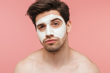 Beauty portrait of a handsome shirtless brunette man