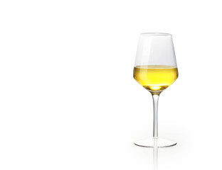 Glass of white wine on a white background