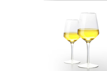 Glass of white wine on a white background