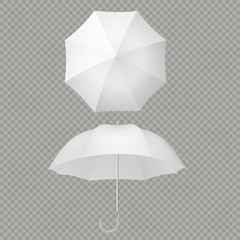 White umbrella and parasols realistic isolated on white. Design template of opened parasols for mock-up. EPS 10