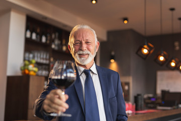 Senior businessman making a toast