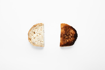 Slices of white and toast bread isolated on white.
