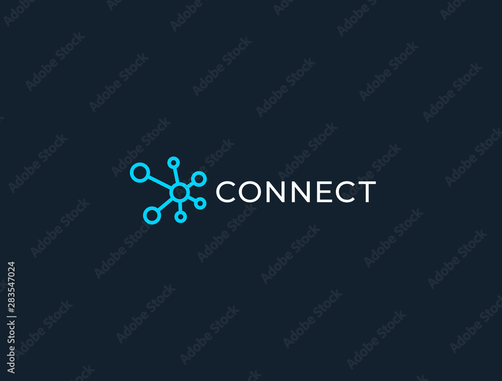 Wall mural abstract digital connection technology logo. simple tech design. modern bright flow shape icon for c