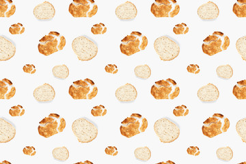  Slices of fried and fresh bread  on a white background.Pattern.