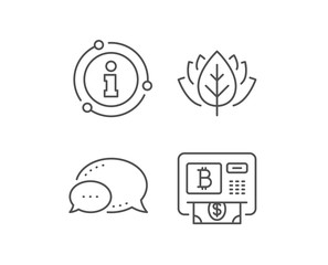 Bitcoin ATM line icon. Chat bubble, info sign elements. Cryptocurrency cash sign. Dollar money symbol. Linear bitcoin atm outline icon. Information bubble. Vector
