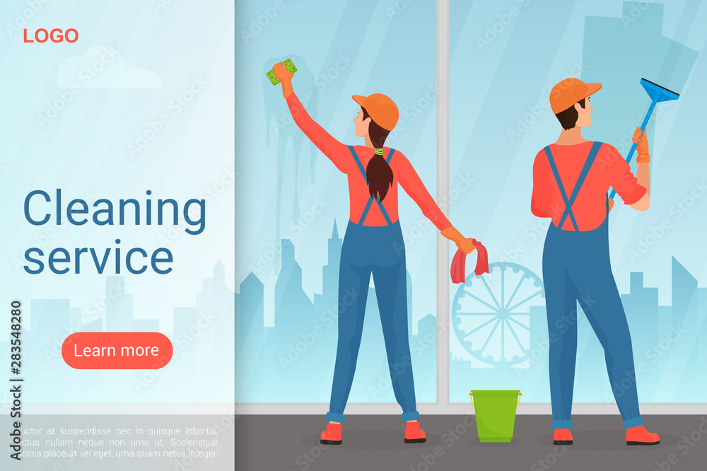 Poster cleaning service landing page vector template. housekeeping business website homepage interface idea