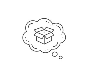 Open box line icon. Chat bubble design. Delivery parcel sign. Cargo package symbol. Outline concept. Thin line open box icon. Vector