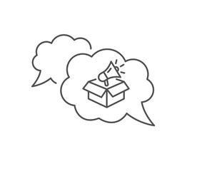 Megaphone box line icon. Chat bubble design. Advertisement device symbol. Brand ambassador sign. Outline concept. Thin line megaphone box icon. Vector