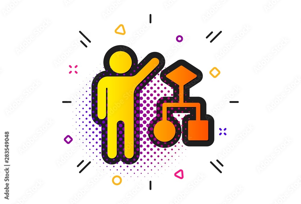 Poster business management sign. halftone circles pattern. algorithm icon. development symbol. classic flat
