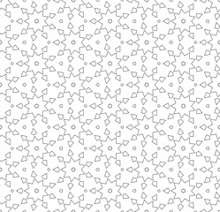 Simple lines, seamless kaleidoscope style abstract black & white B&W geometry pattern, isolated on white background.