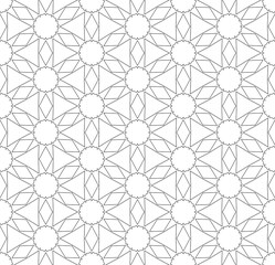 Simple lines, seamless kaleidoscope style abstract black & white B&W geometry pattern, isolated on white background.