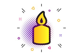 Candle sign icon. Halftone dots pattern. Fire symbol. Classic flat candle icon. Vector