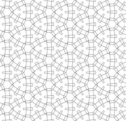 Simple lines, seamless kaleidoscope style abstract black & white B&W geometry pattern, isolated on white background.