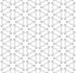 Simple lines, seamless kaleidoscope style abstract black & white B&W geometry pattern, isolated on white background.