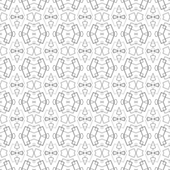 Simple lines, seamless kaleidoscope style abstract black & white B&W geometry pattern, isolated on white background.