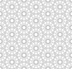 Poster Simple lines, seamless kaleidoscope style abstract black & white B&W geometry pattern, isolated on white background. © BentChang