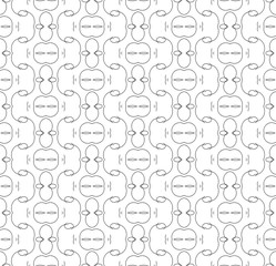 Simple lines, seamless kaleidoscope style abstract black & white B&W geometry pattern, isolated on white background.