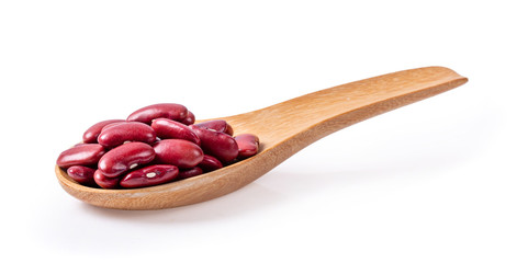redbeans in wood spoon isolated on white background