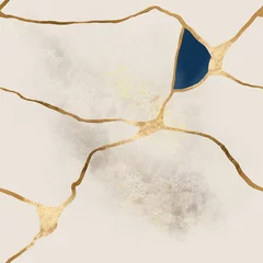 Behang Naadloze handgetekende patroon Japanse stijl met gebroken gouden lijnen voor branding en bruiloft briefpapier ontwerp © Julia