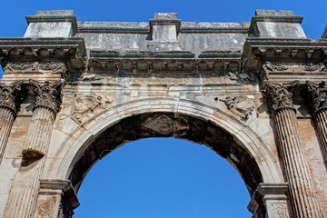 Fototapeta na wymiar Pula, ancient Sergi monumental arc, ancient Roman city, Istria, Croatia, touristic place