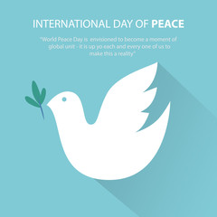 Fototapeta na wymiar Peace dove with olive branch, International Peace Day.