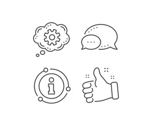 Cogwheel chat line icon. Chat bubble, info sign elements. Engineering tool sign. Cog gear symbol. Linear cogwheel outline icon. Information bubble. Vector
