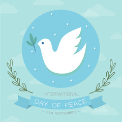 vector illustration,  International Day of Peace on vintage banner, blue pastel background.