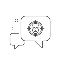 Fototapeta premium Face detect target line icon. Chat bubble design. Head recognition sign. Identification symbol. Outline concept. Thin line face detect icon. Vector