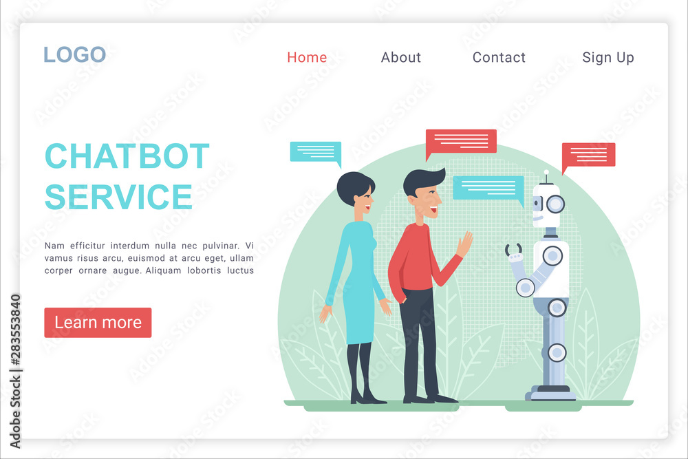 Poster chatbot service landing page vector template. modern ai technology website homepage interface idea w