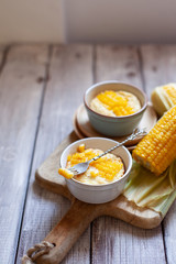 Chicken breast souffle in ramekin