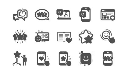 Feedback icons. User Opinion, Customer service and Star Rating. Customer satisfaction classic icon set. Quality set. Vector