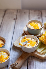 Chicken breast souffle in ramekin