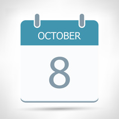 October 8 - Calendar Icon - Calendar flat design template