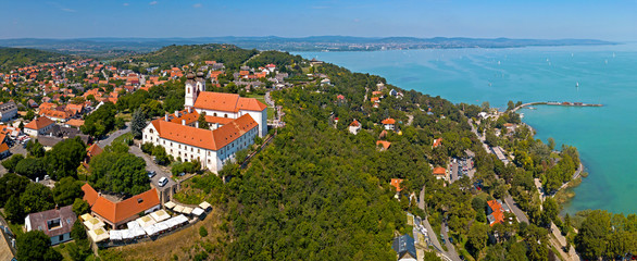 Aerial view of the Tihany Abbey at Lake Balaton