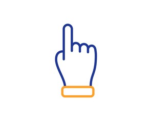 One finger palm sign. Click hand line icon. Direction gesture symbol. Colorful outline concept. Blue and orange thin line click hand icon. Vector