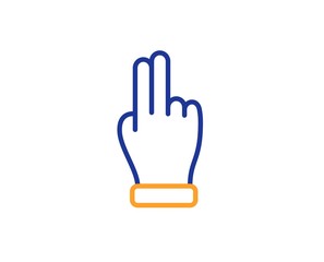 Two fingers palm sign. Click hand line icon. Gesture symbol. Colorful outline concept. Blue and orange thin line click hand icon. Vector