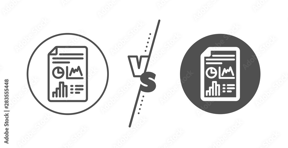 Poster column graph sign. versus concept. report document line icon. growth diagram, pie chart symbol. line
