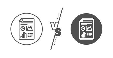 Column graph sign. Versus concept. Report document line icon. Growth diagram, pie chart symbol. Line vs classic report document icon. Vector