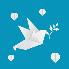 Blue Paper Peace Day Design with Origami Pigeon and Hearts