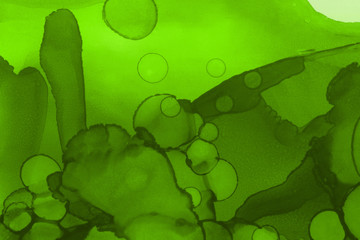 Hand painted alcohol ink background. Abstract delicate green texture. Contemporary wallpaper. 