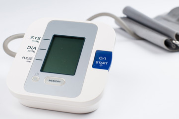 Blood pressure monitor isolated on white background. Medical equipment.Copy space