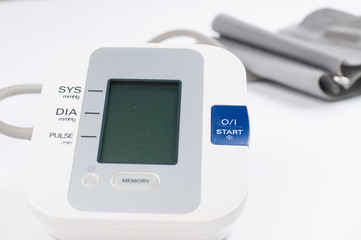 Blood pressure monitor isolated on white background. Medical equipment.Copy space