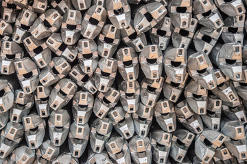 Elements of scaffolding folded into a pallet close-up