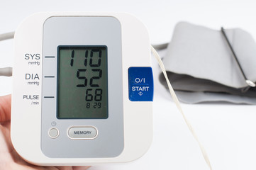 Blood pressure monitor isolated on white background. Medical equipment.Copy space