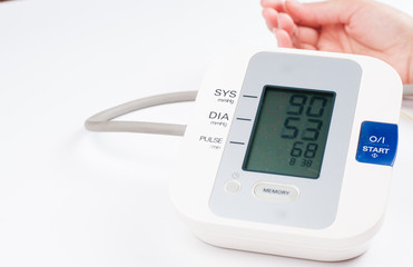 Blood pressure monitor isolated on white background. Medical equipment.Copy space