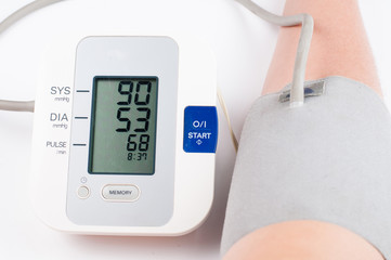 Blood pressure monitor isolated on white background. Medical equipment.Copy space