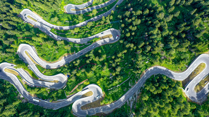 Maloja Pass from above - the bending roads over the mountains